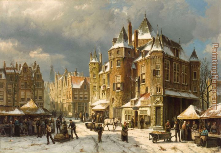 Willem Koekkoek the Nieuwmarktin Amsterdam in Winter